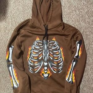 Brown Skeleton Print Hoodie